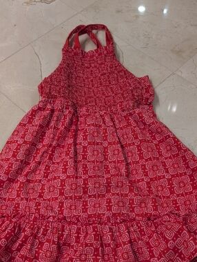 Kids Crewcuts Pink Printed Smocked Halter Dress Size 6